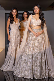 Champagne lehenga draped set